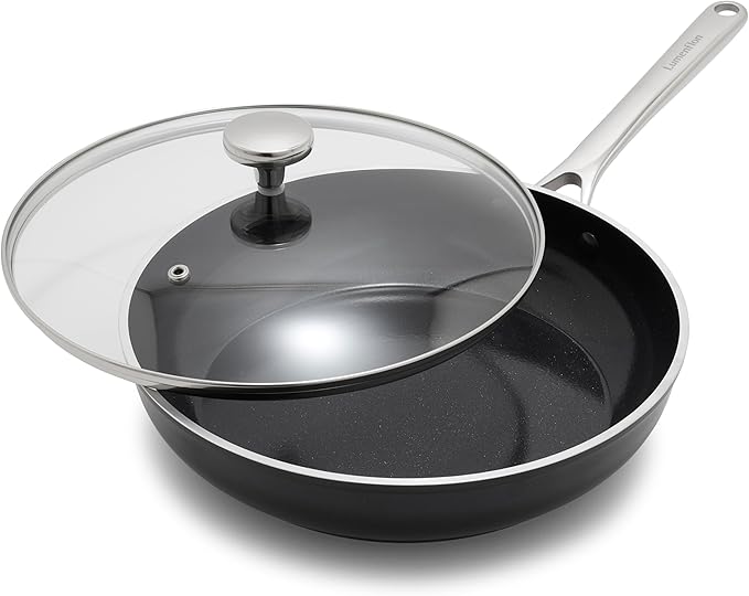 Lumenflon Orfeo 10 Piece Nonstick Cookware Set, Made in Italy, Diamond Ceramic PFAS-Free Pots & Pans, Induction Ready, Scratch Resistant, Laser-Fused Surface for Durability, Dishwasher Safe, Black