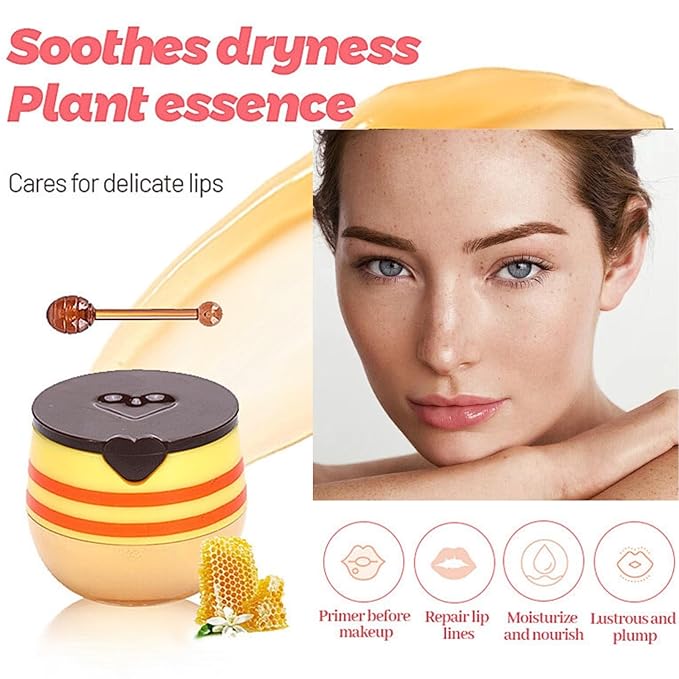 6PCS Bee Lip Balm Honey Pot - Lip Sleeping Mask - Moisturizing Lip Gloss for Women - Lip Mask Overnight Gift Set - Tinted Lip Balm - Easter gift - Honey,Cherry,Strawberry,Apple Lime,Watermelon,Mint