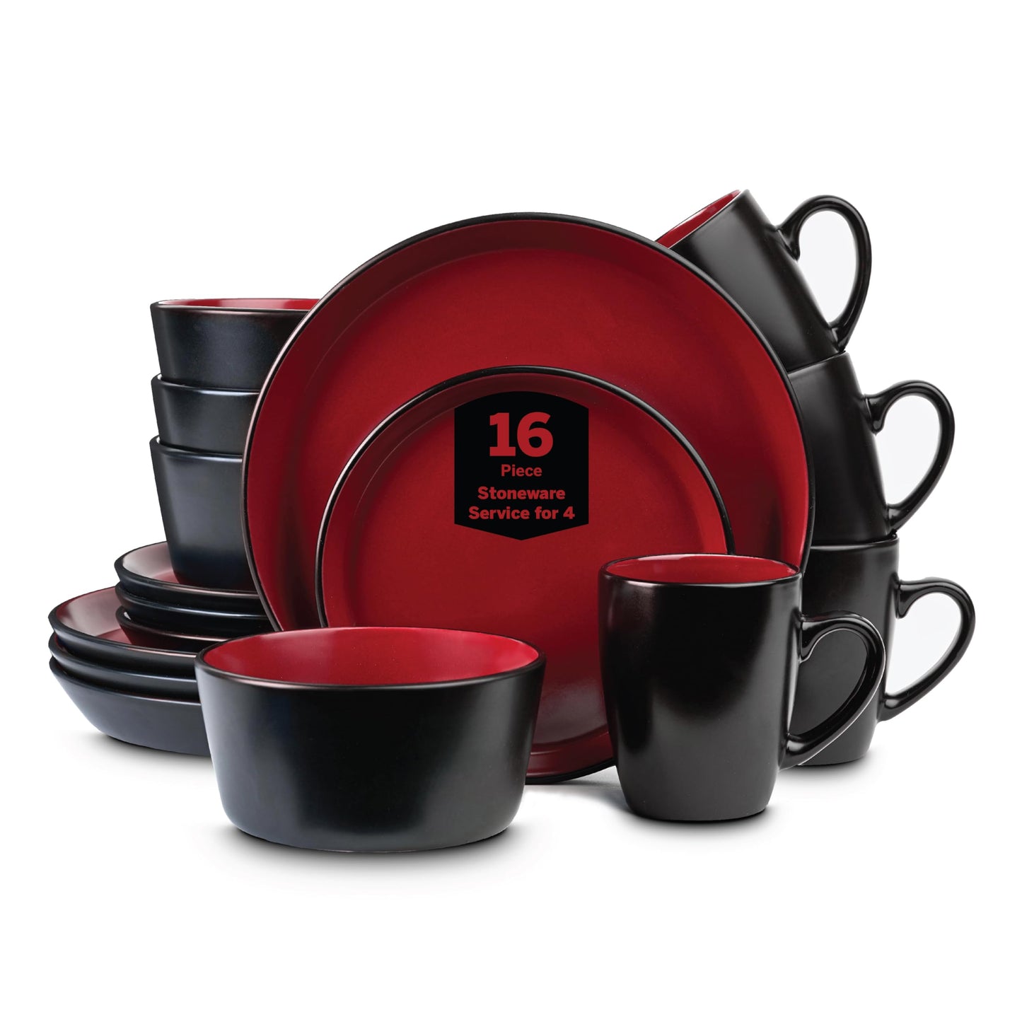 Stone Lain Albie Stoneware 32-Piece Modern Dinnerware Set, Kitchen Plates and Bowls Sets, Service for 8, Blue and Black, Microwave & Dishwasher Safe