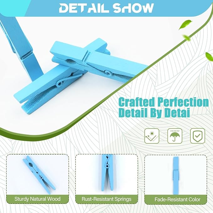 100 Pack Clothes Pins Wooden, 2.9 Inch Colored Clothespins Wood, Close Pins for Crafts Decorations Classroom Hanging Pictures, Wood Clips for Clothes Outdoors, Blue