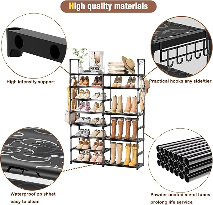 OYREL Shoe Rack Organizer 8 Tiers, Tall Shoe Racks Shelf Storage, 26-32 Pairs Vertical Large Rack,Stackable Shoes Racks for Entryway, Closet, Garage