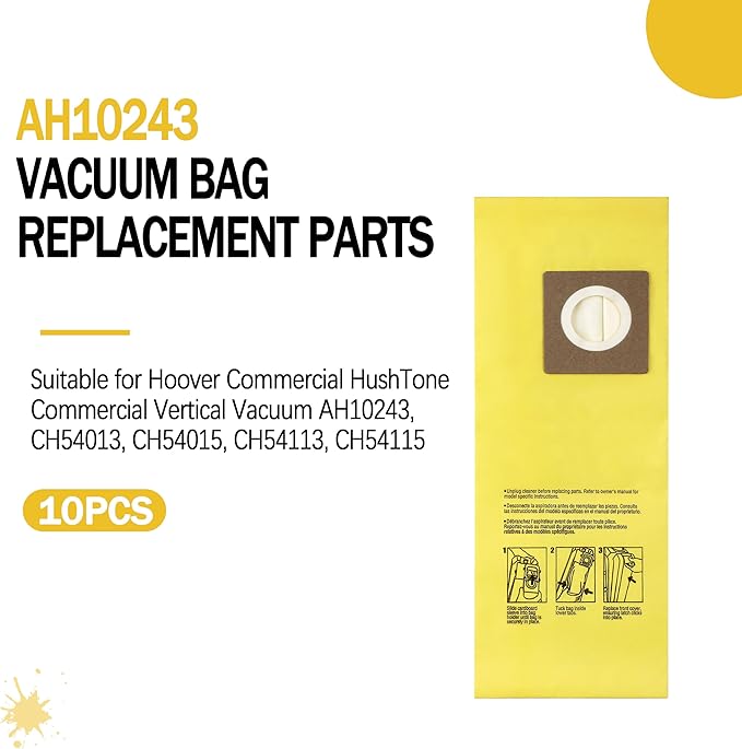 ORTVS AH10243 Disposable Vacuum Bag for Hoover Commercial CU2 Vacuum Cleaner CH54013 CH54015 CH54113 CH54115 Upright Bags for HushTone Replacement, Yellow (10 Pack)