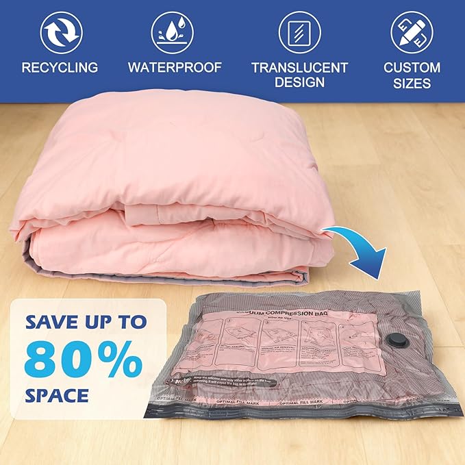 Travel Vacuum Storage Bags with Rechargeable Air Pump, 12 Pack Portable Space Saver Bags, Compression Bags for Clothing, Bedding, Seasonal Storage & Packing Bags for Moving