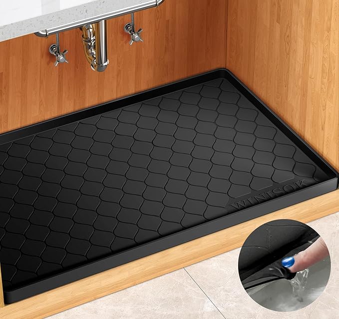 Silicone Under Sink Mat 31" x 22", kitchen Essentials and Gadgets, Shelf liner and Cabinet Protector, Home Organizers and Storage, Waterproof Bathroom Tray