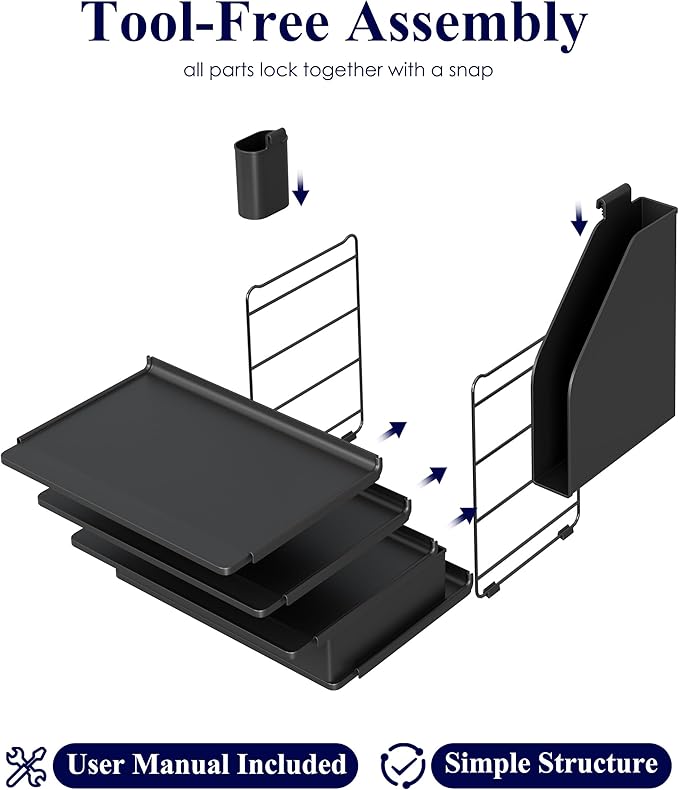 Kitsure Desk Organizer - 4-Tier Office Desk Accessories with Drawer ＆ Pen Holder, Tool-Free Assembly Organizer with Non-Slip Pads, for Office Supplies Storage, Plastic, 13.3" x 8.0" x 10.8", Black