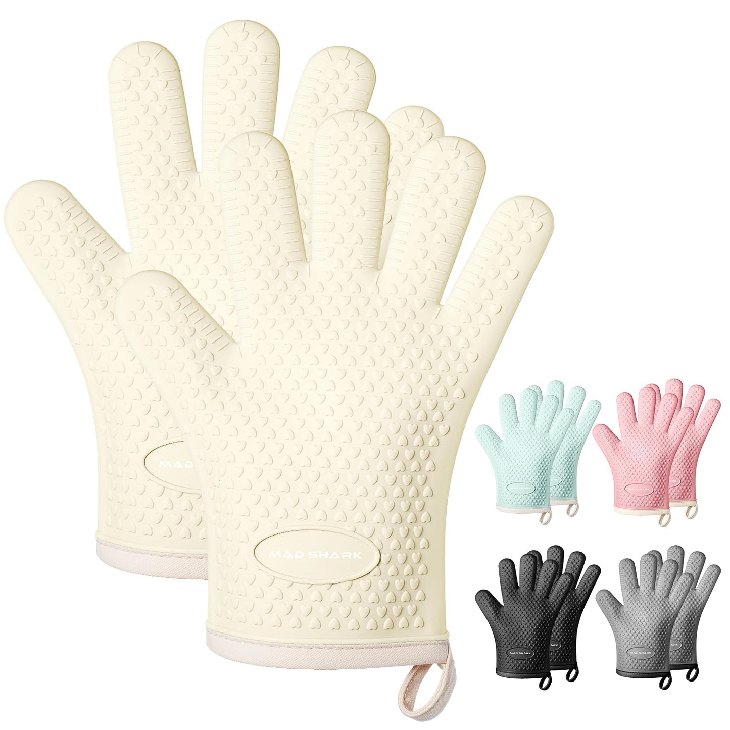 MAD SHARK Silicone Oven Mitts with Fingers Heat Resistant 450°F in Kitchen