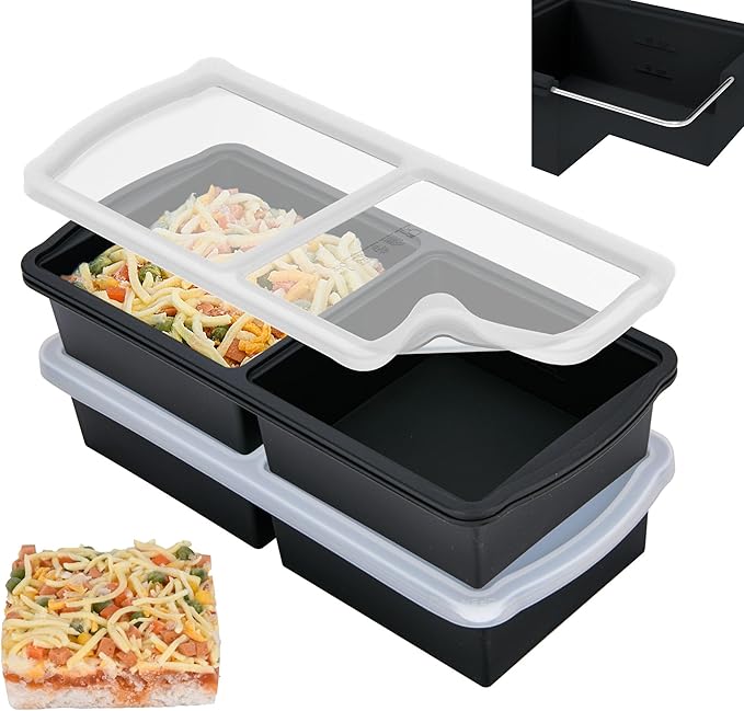 ZIP STANDING Silicone Freezer Trays with Lid,2-cup Soup Freezer Container large Ice Cube Molds with Reinforced Steel Ring Top for freezing Soup Sauce Broth Leftovers oven Dishwasher -Safe (yellow)