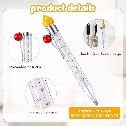 Photect 1 Pcs Candy Thermometer with Pot Clip 8", Yellow