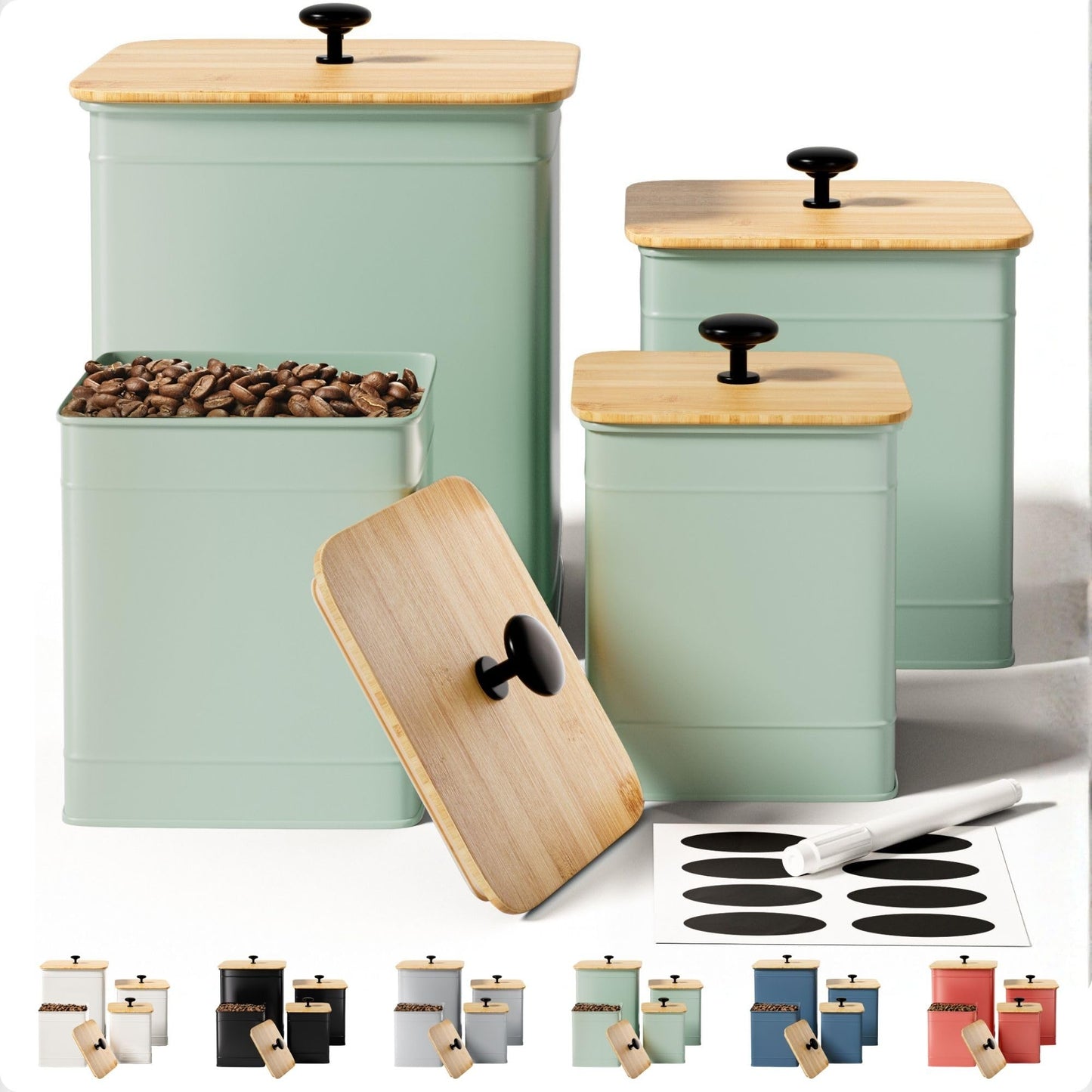 Kitchen Canisters for Countertop Set of 4 w/ Chalkboard Labels & Marker Pen