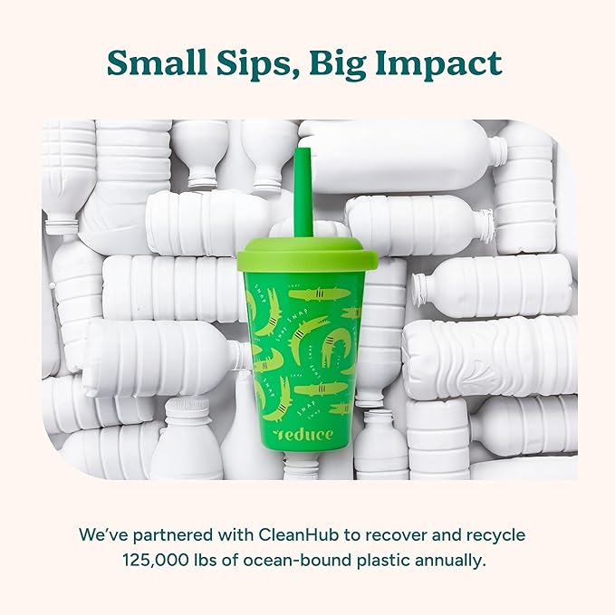 REDUCE GoGo's Kids Portable Tumbler Cups with Lids and Spill-Proof Straws - 5 Pack of Stackable 12 oz Tumblers with Twist-On Lids - Easy Storage, Dishwasher Safe - Serendipity Set