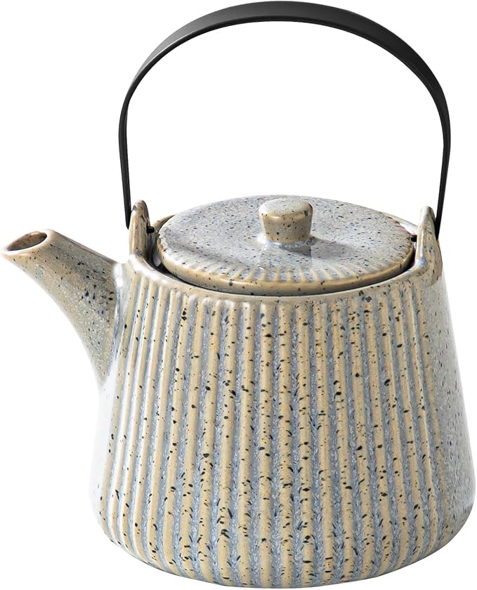 Yundu Ceramic Teapots for Tea, 1000ml/33.8oz Tea Pot with Infusers for Loose Tea, Striped Tea Pot with Removable Tea Infuser - Reactive Pueple