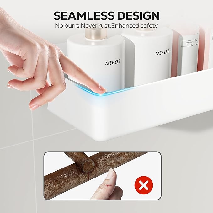 Nieifi Adhesive Wall Shelf, Shower Sheves 2 Pack, Shower Organizer for Bathroom Organization (White)