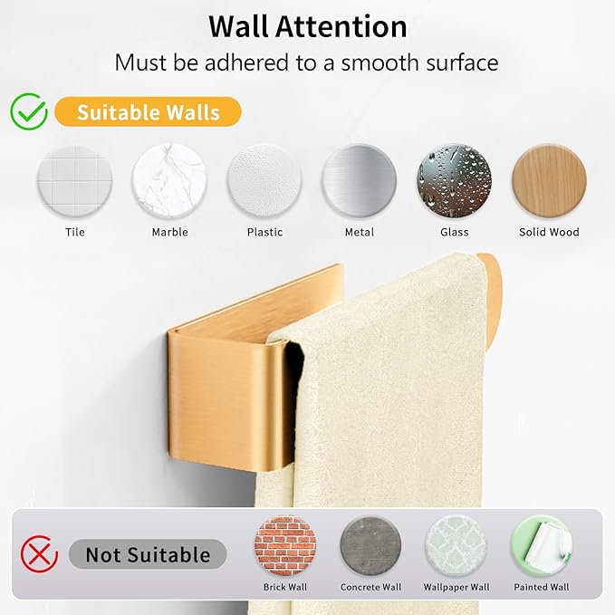 Self Adhesive Hand Towel Holder Rose Gold, 8 Inch Towel Holder for Bathroom Wall Mounted, Square Towel Bar Stick on Wall for Kitchen Cabinet RV (2 Pack)