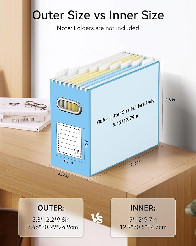 Oterri Cardboard File Organizer Box for Hanging File Folders Letter Size,File Box for Computer Desk,File Cabinet,Working Home,Office,Classroom (Blue,Letter Size - 2 Packs)