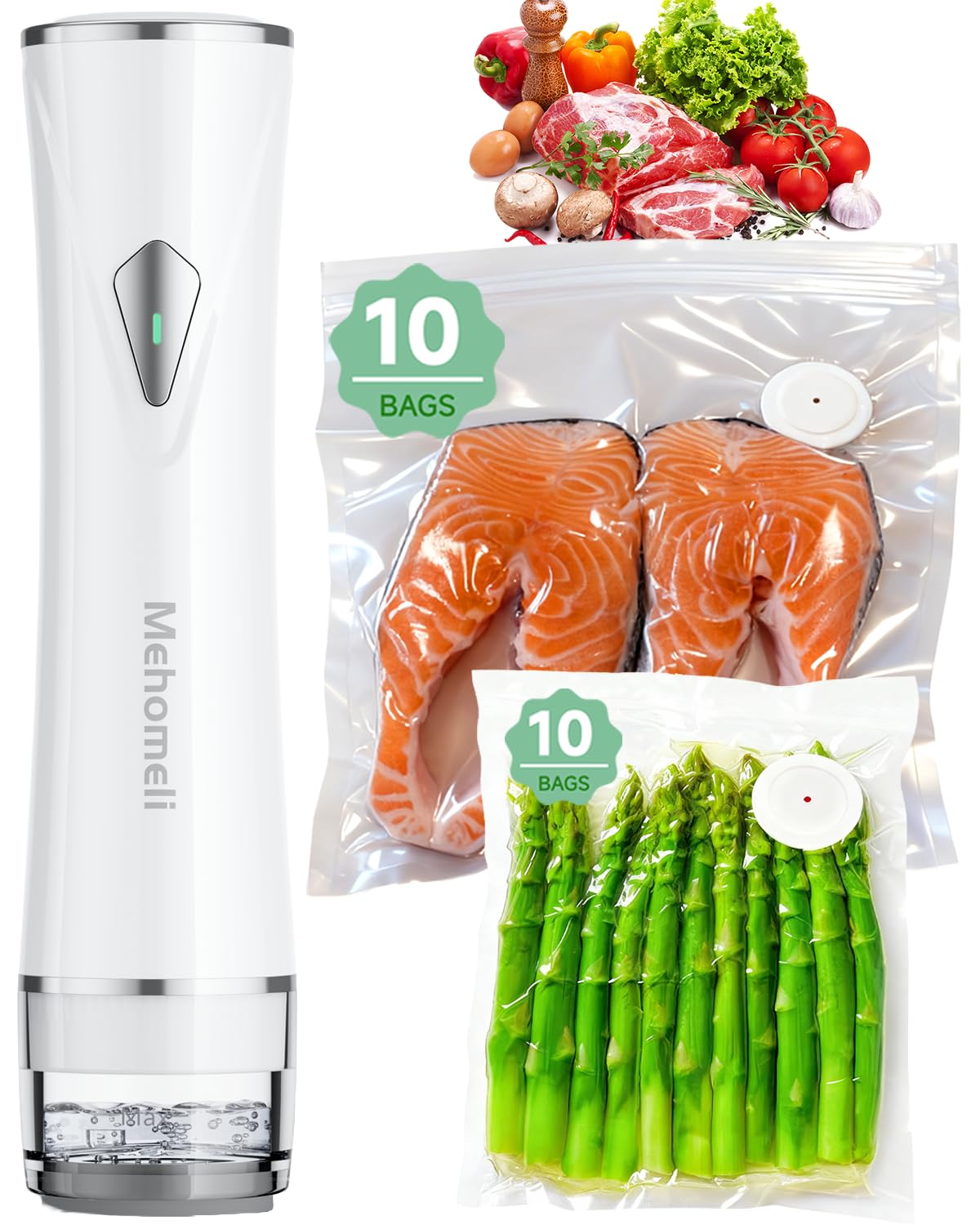 Mehomeli Compact Handheld Vacuum Sealer for Food with 20 Reusable Bags
