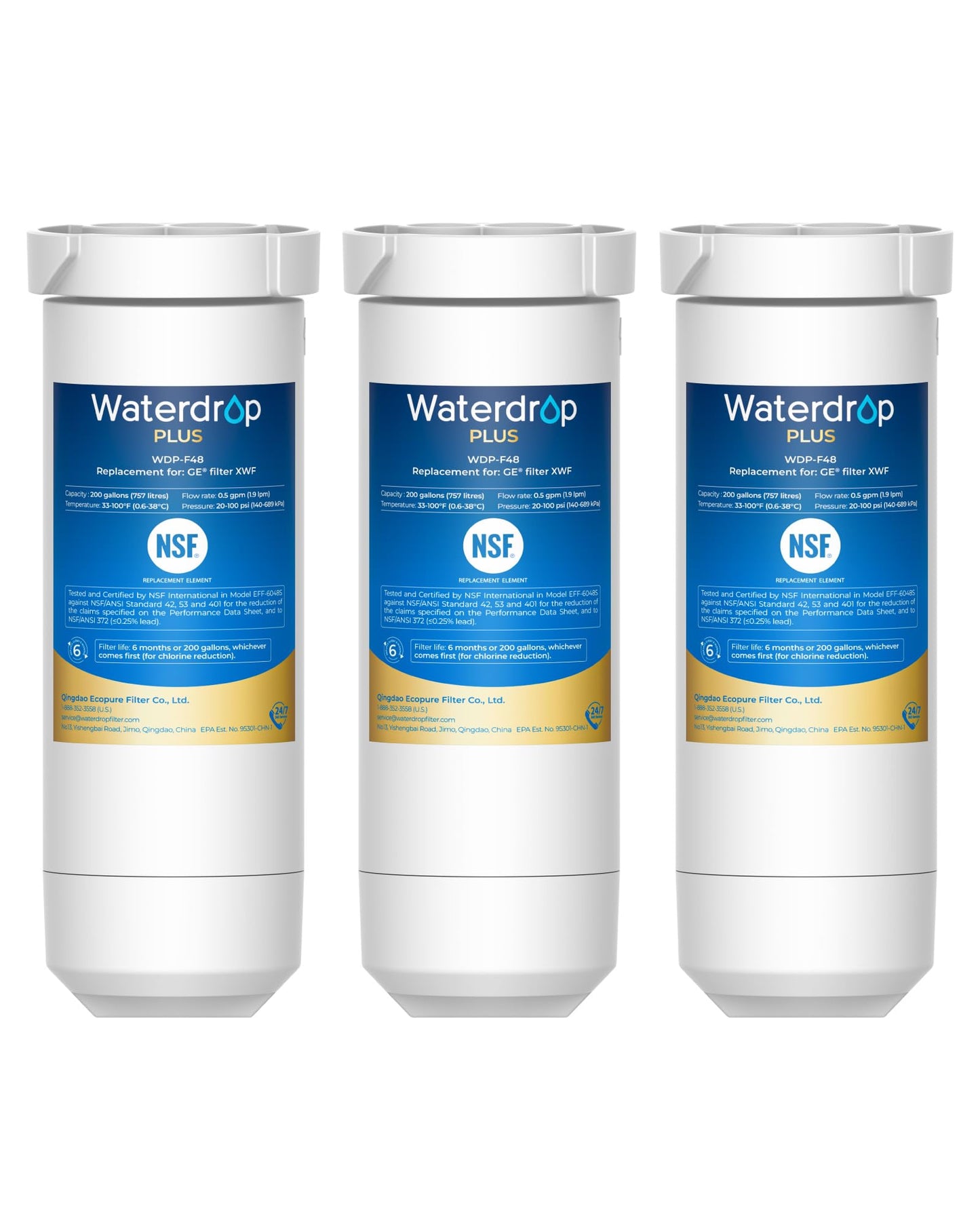 Waterdrop Plus XWF Water Filter Replacement for GE® XWF, 3 Pack, No chip