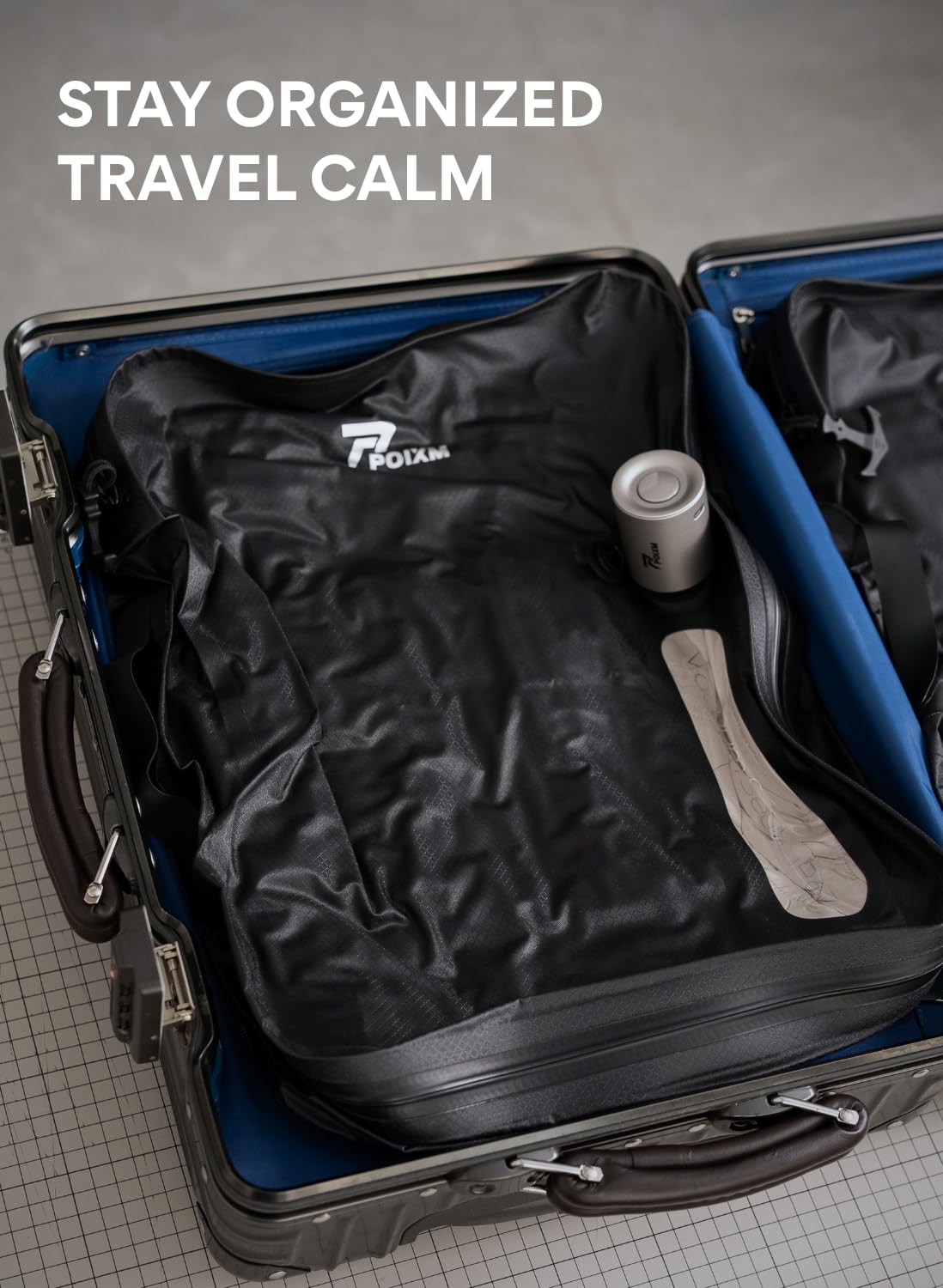 POIXM Vacuum Bags for Travel with Wireless Pump, 180° Open Zipper, IP67 Waterproof, Reusable Space Saver Compression Bags for Backpack, Suitcase, Home Storage(1 Pack + Pump)
