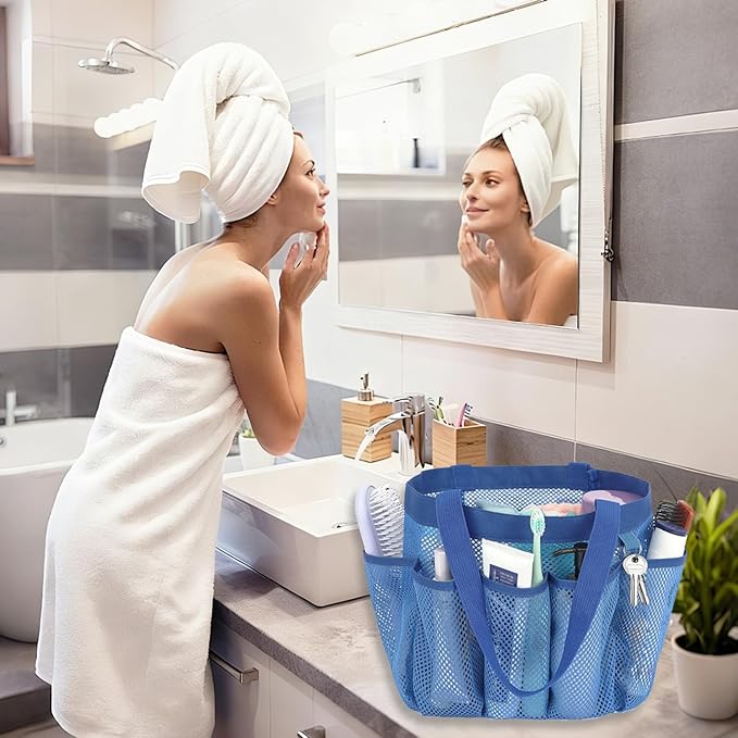Mesh Shower Caddy Portable for College Dorm Room Essentials, 8-Pocket Large Shower Basket Tote Bag with 2 Handles for Toiletry, Bathroom, Beach, Camp, Gym