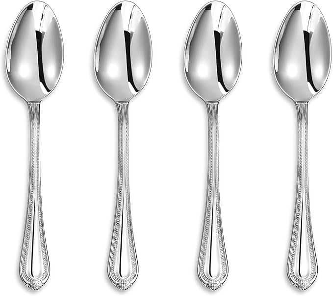 KEAWELL Pearl Edge 4-Piece 9" Serving Spoon Set (Silver, 9" Serving Spoons)