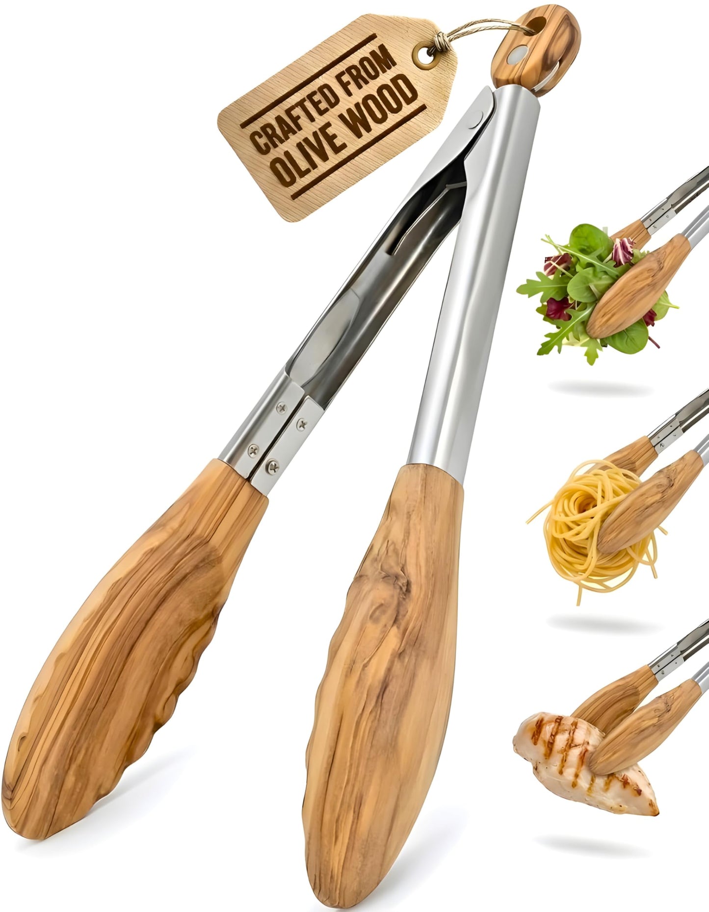 Boxiki Kitchen Walnut Wood Tongs for Cooking, Serving, Grilling and Salad