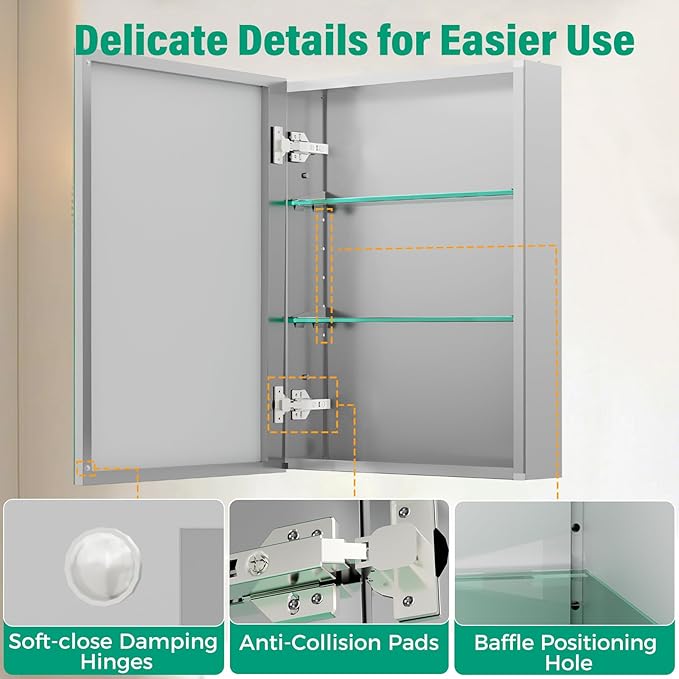 24 x 32 Inch Medicine Cabinet Mirror,Bathroom Mirror Cabinet with Adjustable Shelves, Aluminum Silver Medicine Cabinets for Bathroom,Recessed or Wall Mounted Medicine Cabinets