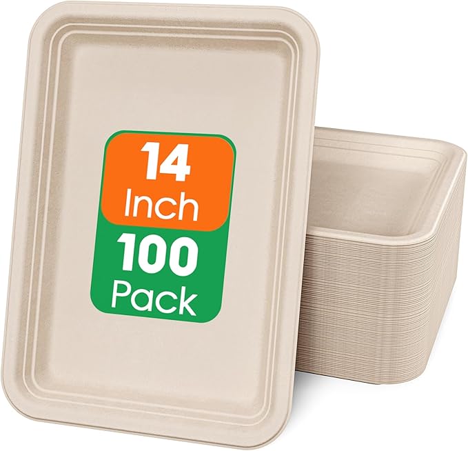 ECOLipak 50 Pack 14 in Compostable White Disposable Food Crawfish Trays