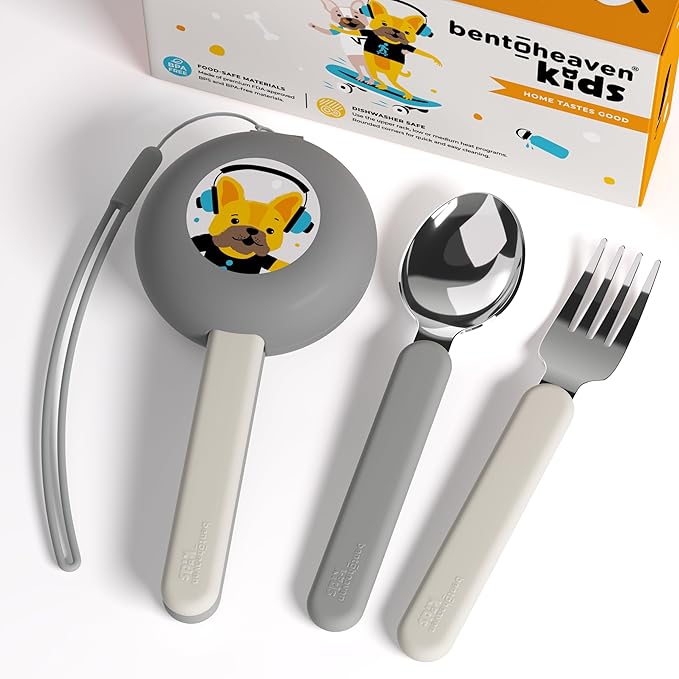 Bentoheaven Kids Utensils Set with Case, Reusable Fork & Spoon, Dachshund