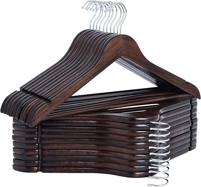 StorageWorks Wooden Coat Hanger, Wood Clothes Hangers, Walnut Brown, 0.5" T (20 Pack)