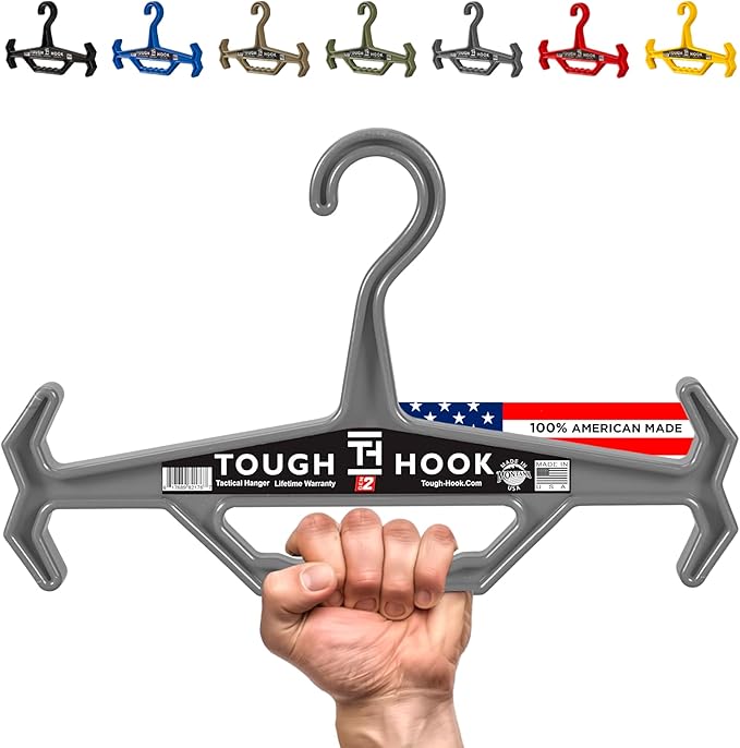 Tough Hook Original Heavy Duty Hangers – The Superhero of Hangers USA-Made, Anti-Slip ABS Resin Tactical Hanger for Police Gear, Scuba Gear & Dive BCD – DuraResin 200-lb Cap Wetsuit Hanger, 1 Gray