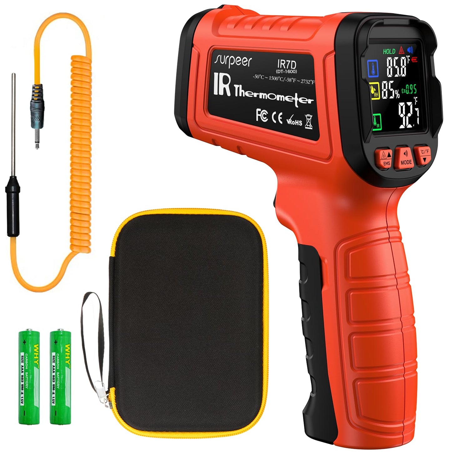 Surpeer Infrared Thermometer Temperature Gun 2732°F 50:1 Pyrometer