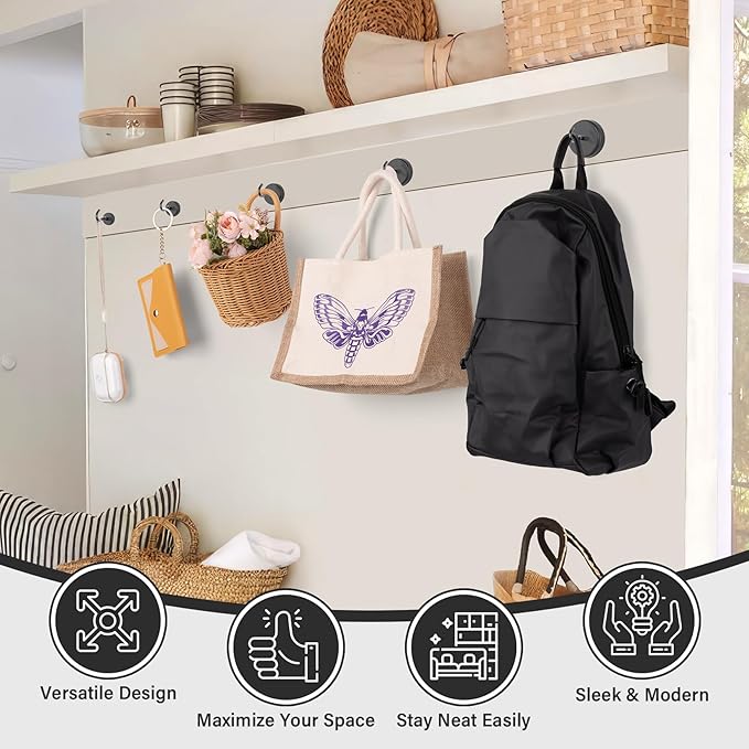 Magnetic Hooks for Cruise Cabins, 130lbs Black Magnetic Hooks for Hanging Mugs, Strong Magnets Heavy Duty for Classroom Decor, Grill, Home, Office, Fridge, Beach Vacation Essentials, 8 Pack