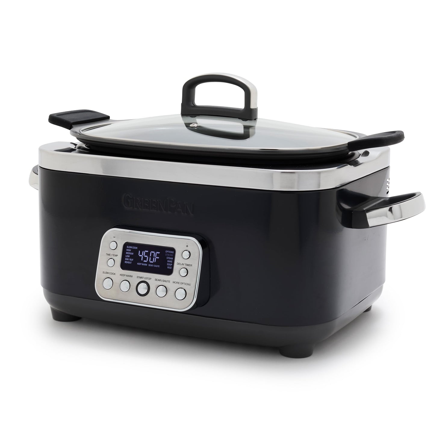 GreenPan Elite 14-in-1 Nonstick 6QT Electric Slow Cooker, PFAS-Free Ceramic Multi-Cooker, In-Pot Browning, Dishwasher Safe Lid & Removable Crock, Stainless Steel Steamer, Silicone Handles, Graphite