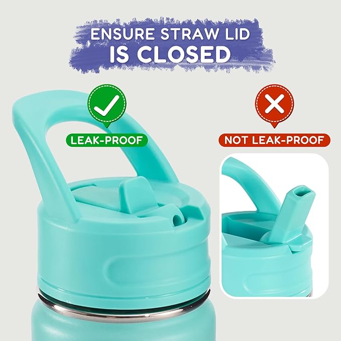12oz Kids Water Bottle for School, Toddler Bottles with Straws, Stainless Steel Vacuum Insulated Water Bottle for Boys&Girls, Leak-Proof, BPA-Free, Blue + Green