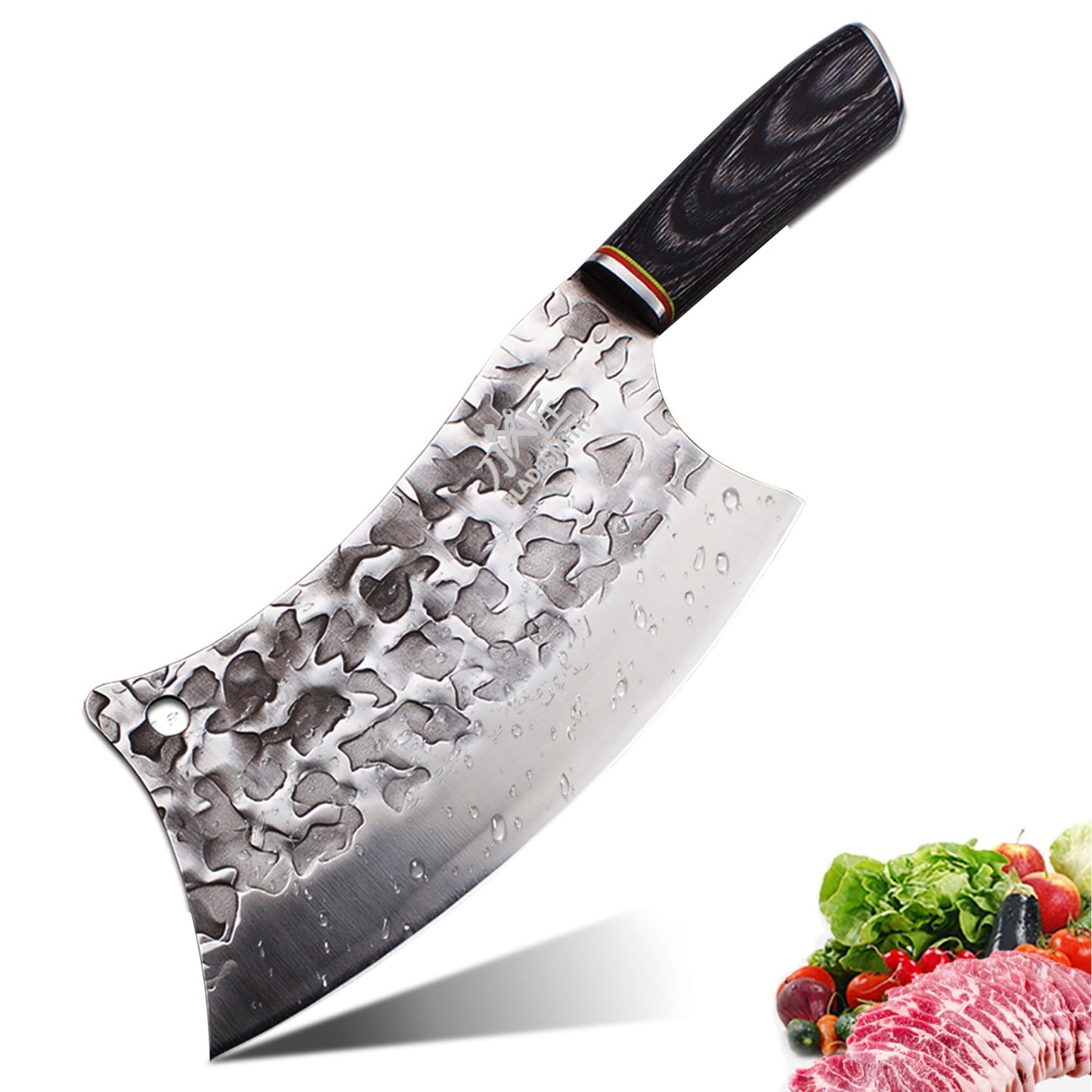 BLADESMITH Meat Cleaver Butcher Axe Bone Chopper Heavy Duty - 6.3'' Bone Cutting Knife Bone Breaker, Stainless Steel Thicken Blade & Pear Wood Handle, Slaughterhouse Looks Manly,2025 Gifts
