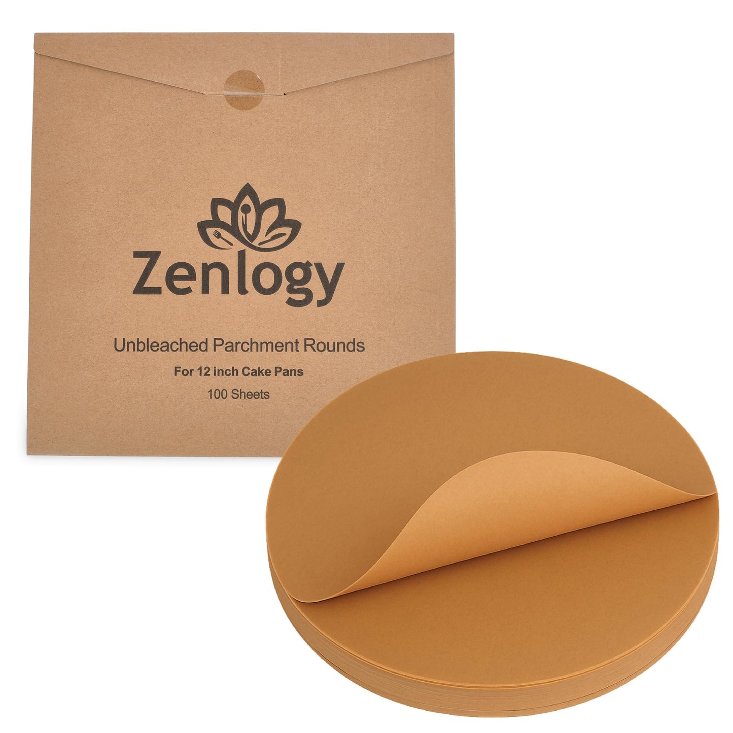 Zenlogy 12-Inch Parchment Paper Rounds, 100 Sheets, Unbleached, Pre-Cut