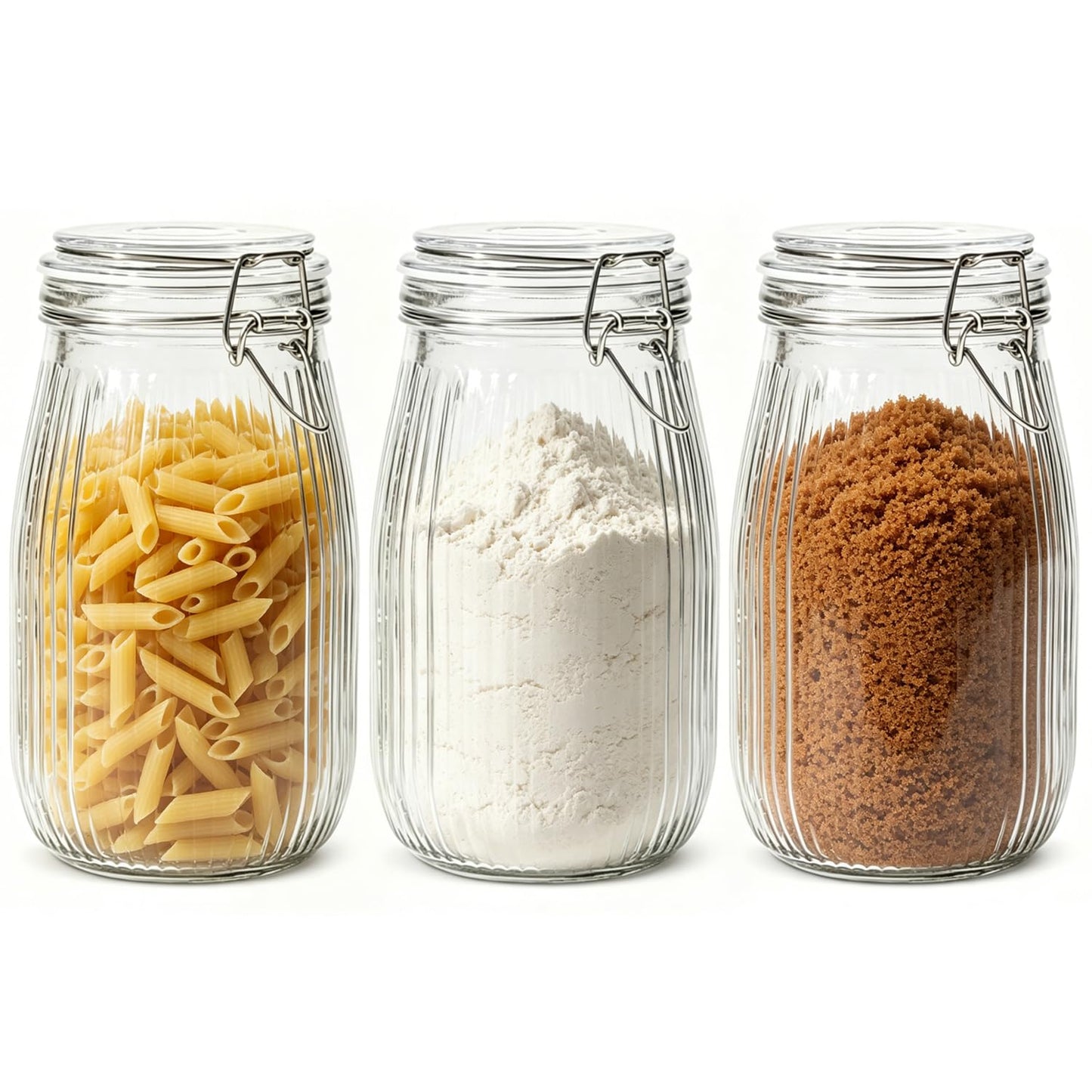 ComSaf Glass Jars with Airtight Lids 34oz 3 Pack Pantry Storage Coffee