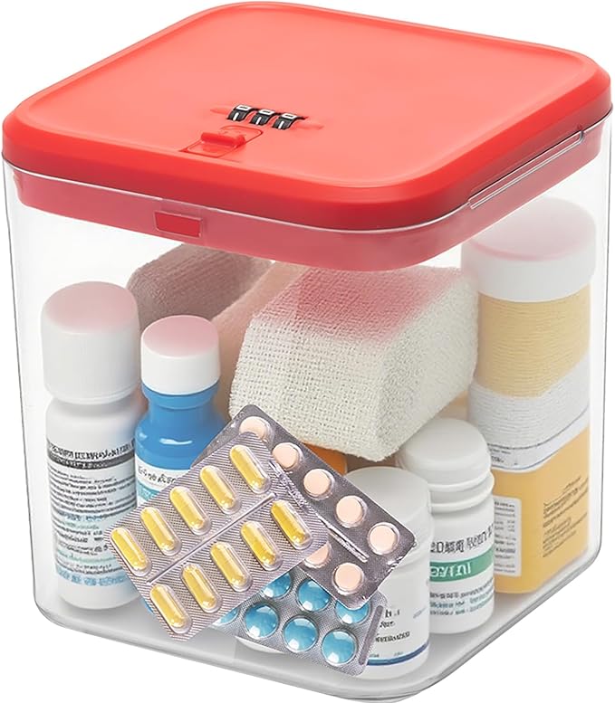 EMLTHORYClear Medicine Lock Box with code, Small Food Snack Phone medication Lock Boxes for Personal Items Combination Electronics Organizer,Phone Jail,Gaming Device Lockable Boxes