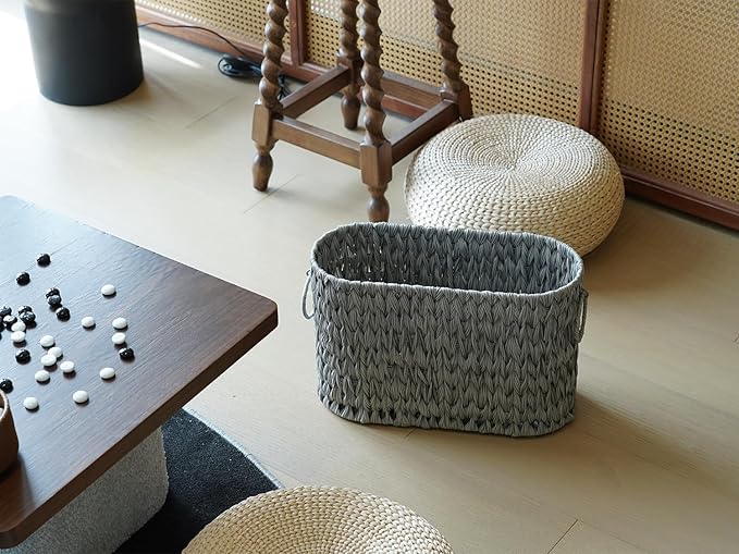 Toilet Paper Storage,Narrow Toilet Paper Basket for Bathroom,Large Toilet Paper Organizer for 6 Mega Rolls,Waterproof Wicker Bathroom Storage Basket,Free Standing,Grey
