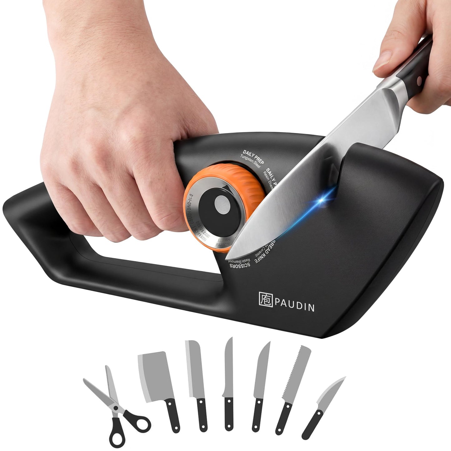 PAUDIN Precision 5-Stage Knife Sharpener, Fathers Day Dad Gifts, Manual Sharpening for Kitchen Knives & Scissors, Straight & Serrated Blades, Non-Slip Base, Ergonomic Handle, Safe for Home Use