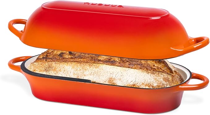 Dutch Oven For Sourdough Bread Baking – Enamelled Cast Iron Bread Loaf Pot – Oven Safe Non Stick Bread Pot – Rectangular,Light Blue, 24cm x 16cm – by Nuovva