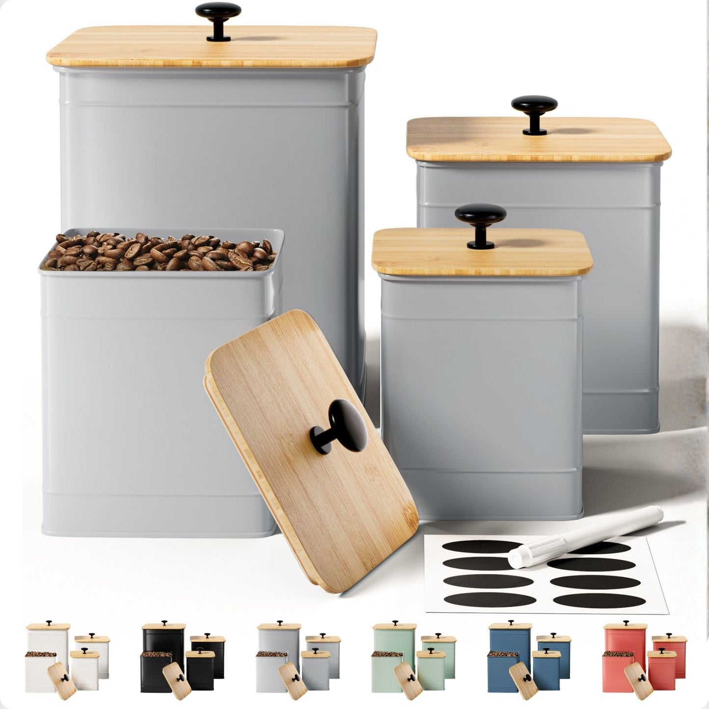 Kitchen Canisters for Countertop Set of 4 w/ Chalkboard Labels & Marker Pen
