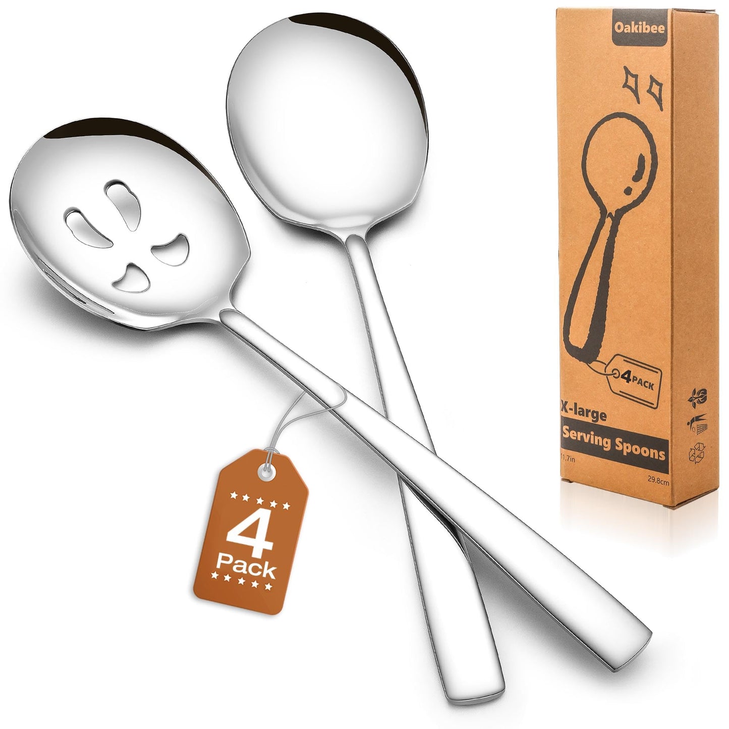 Extra Large Serving Spoons Set of 6-Piece, 11.7-Inch Gold Serving Slotted Spoon x 3 Serving Spoon x 3, Stainless Steel Serving Utensil for Buffet, Parties, Catering - Dishwasher Safe(6-Pack, Gold)