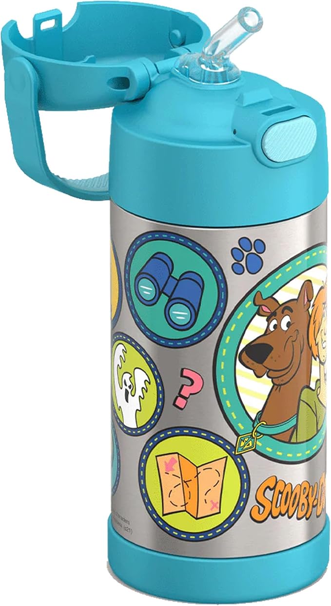 THERMOS FUNTAINER Water Bottle with Straw - 12 Ounce - Kids Stainless Steel Vacuum Insulated Water Bottle with Lid, Scooby-Doo