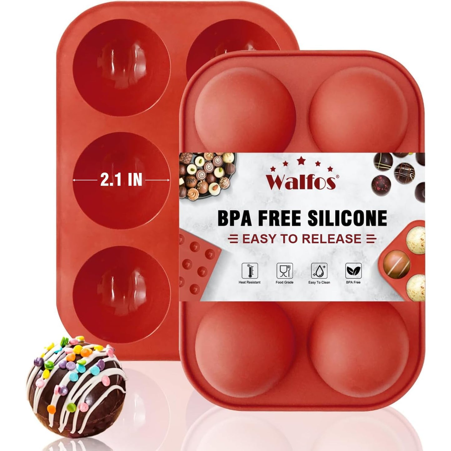 Silicone Fat Bomb Molds, Walfos Silicone Candy Mold, 15 Cavity Round Mold -Perfect for Keto Fat Bomb, Jelly, Dark Chocolate, Mini Peanut Butter Cup, 2 Packs