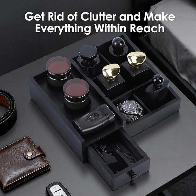 Organizer for Men,Bathroom Countertop Organizers,Perfume Organizer,Cologne Organizers,Bathroom Storage,Perfume Stand,Dresser Organizer,Gifts for Men,Dad Gifts,Adjustable Partition(Black)