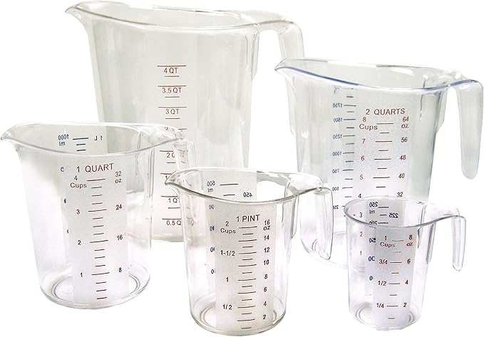 Winco 1 qt Clear 5 Piece Plastic Measuring Cup Set