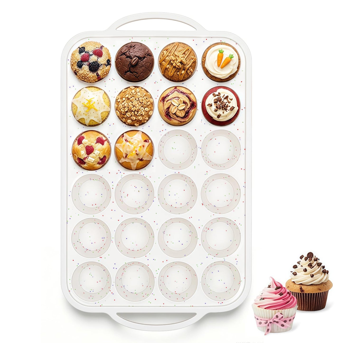 Vinino 1Pack Silicone Muffin Pan for Baking with Metal Reinforced Frame, 12 Cup Regular Size Cupcake Pan, BPA Free Silicone Muffin Tray, Cupcake Baking Pan Molds for Oven Dishwasher Safe - Cream