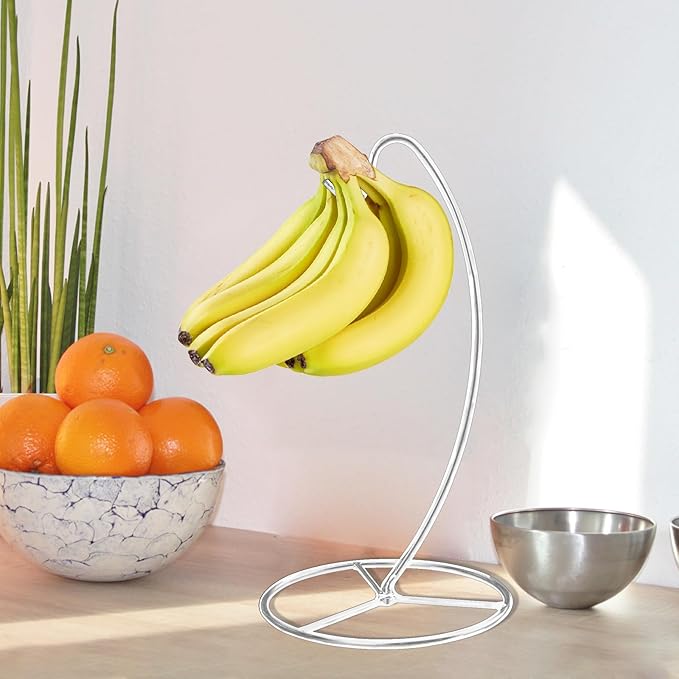Banana Holder Stand, Banana Hanger Stand Black, Metal Bananas Tree Hanger to Keep Bananas Fresh Silver