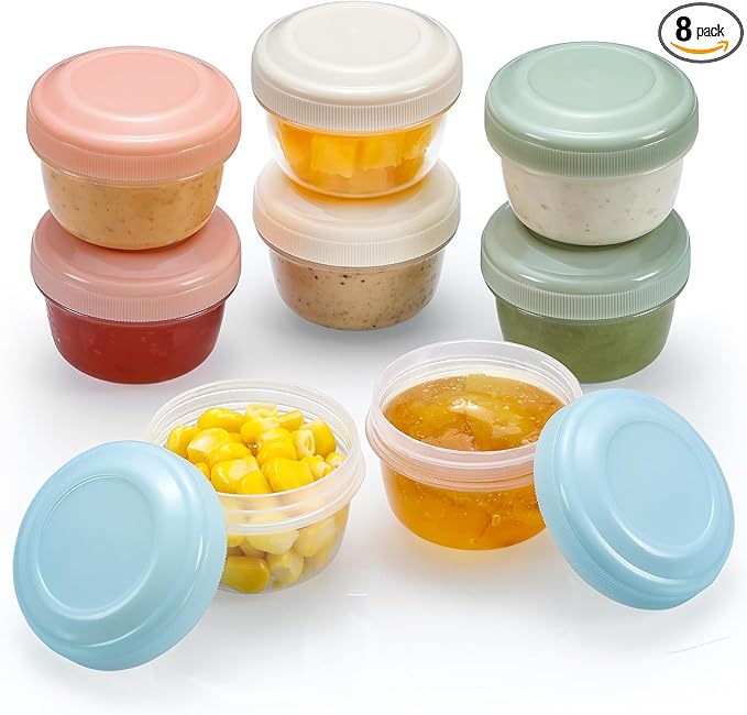 VITEVER 8 Pack 2 oz Salad Dressing Container to Go, Small Condiment Containers with Lids for Lunch Bento Box, Reusable Plastic Snack Jars, Deli Containers, Colorful Sauce Cups, Dishwasher Safe