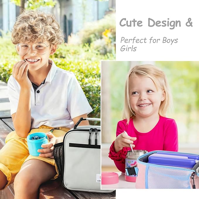 Lunch Box Kids,Premium Insulated Lunch Bag for Girls Boys,Soft Bag Mini Cooler Back to School Thermal Reusable Lunch Bag for Work School Picnic (Gray)